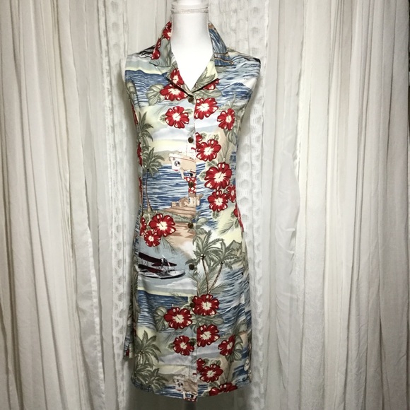 Vintage Dresses & Skirts - Vintage 90s Hawaiian BIG DOG shirt dress size L